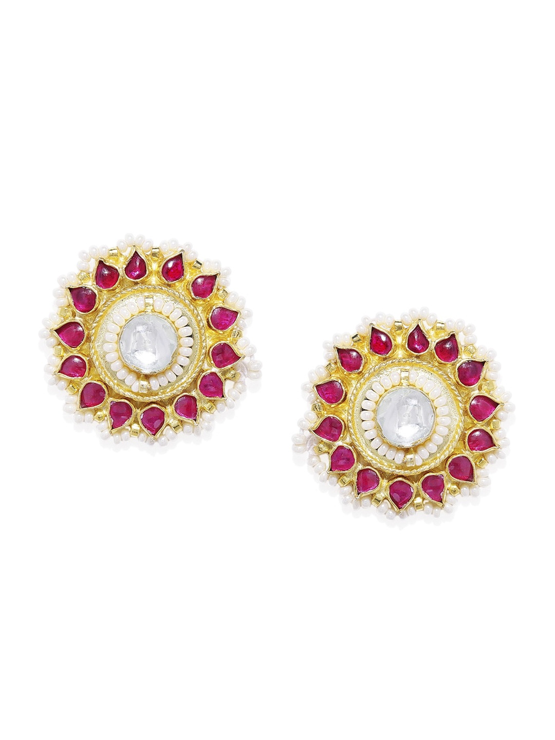 

AccessHer Gold Circular Jadau Kundan & Ruby Studs Earrings
