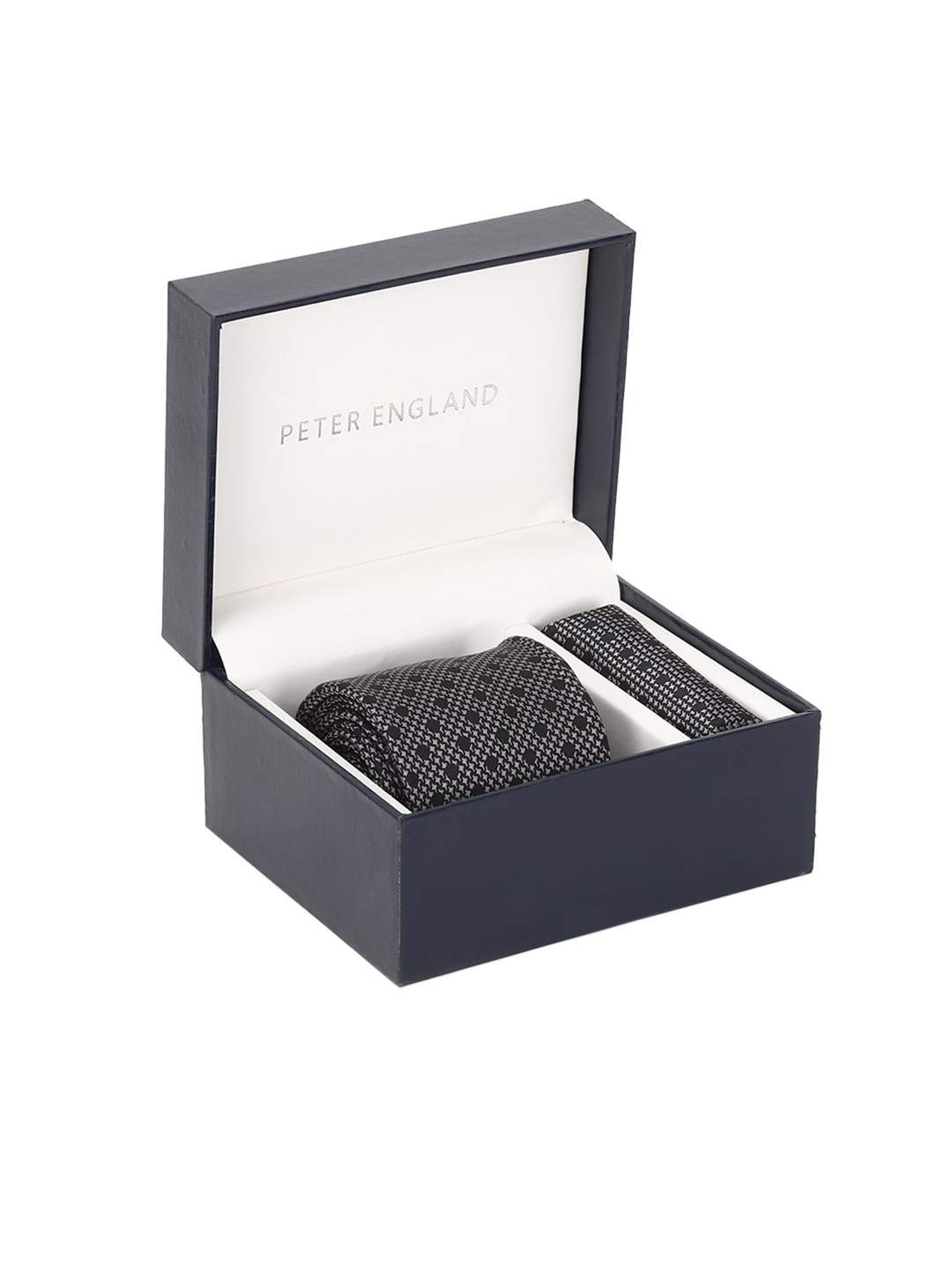 

Peter England Men Grey & Black Woven-Design Accessory Gift Set
