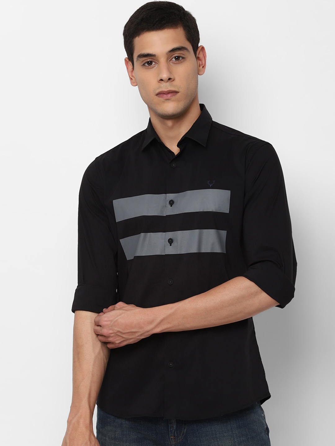 Allen Solly Tribe Men Black Slim Fit Multi Stripes Striped Casual Shirt