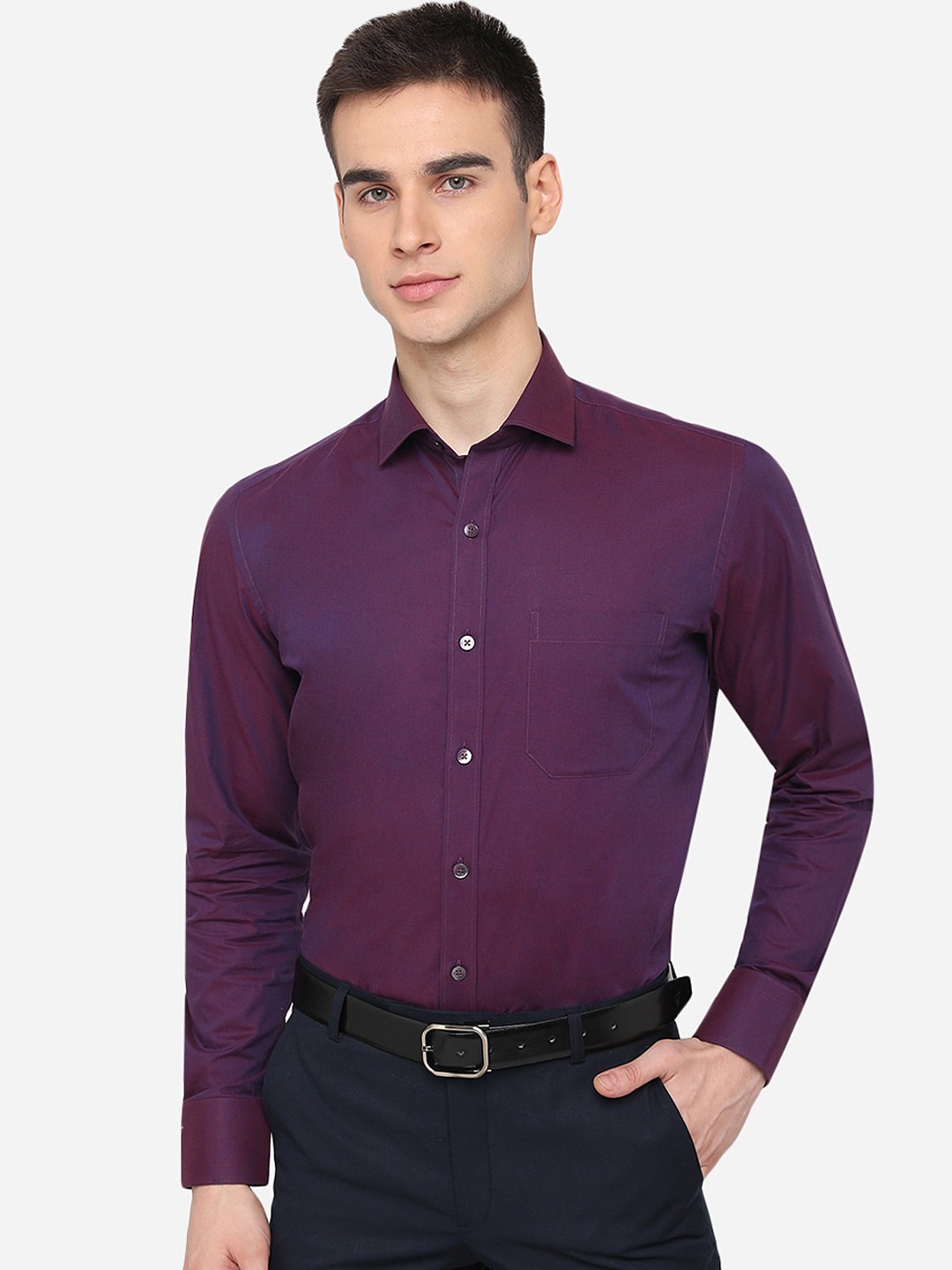 

METAL Men Purple Slim Fit Solid Casual Shirt