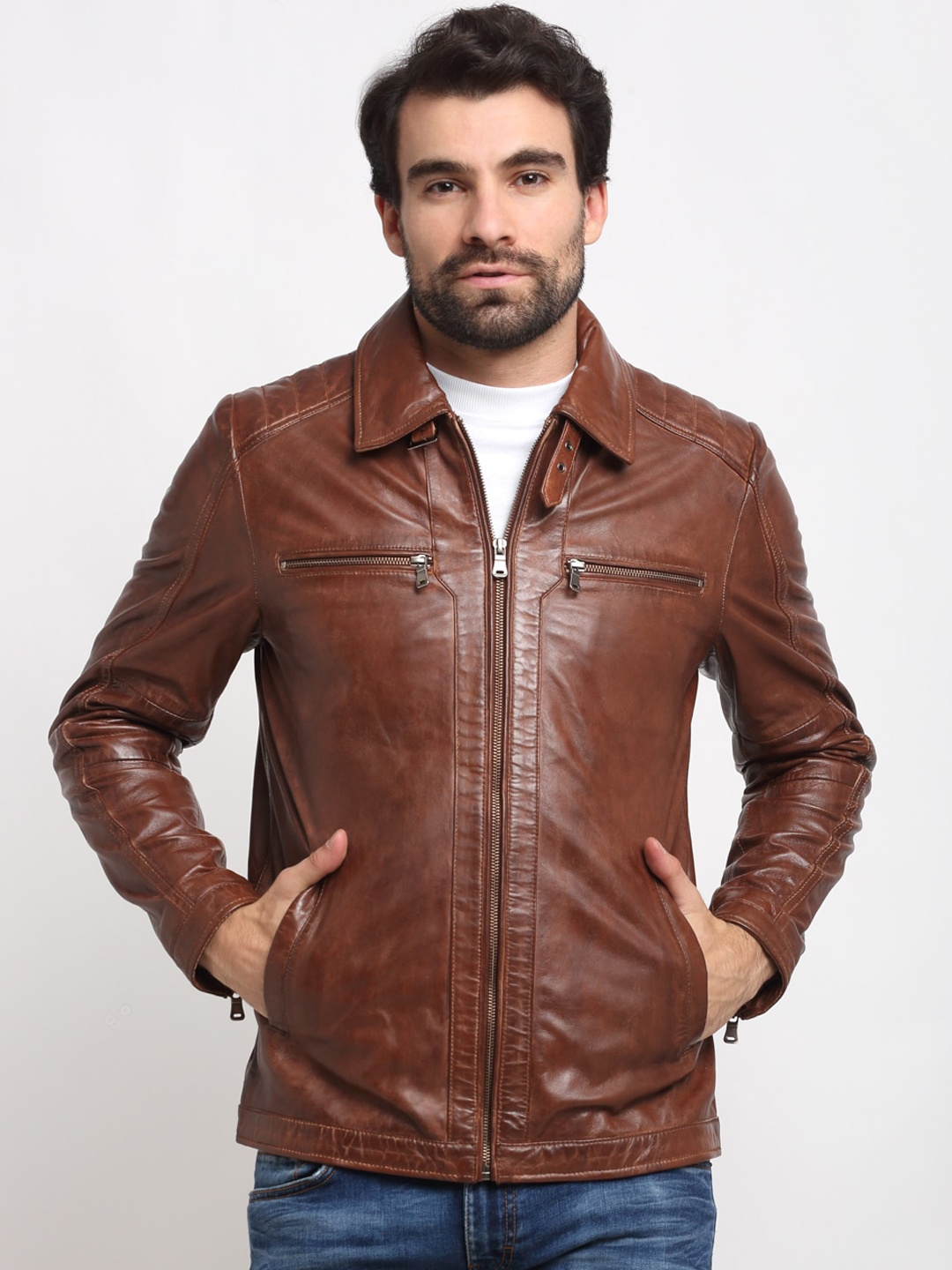 

Teakwood Leathers Men Brown Leather Lightweight Leather Jacket