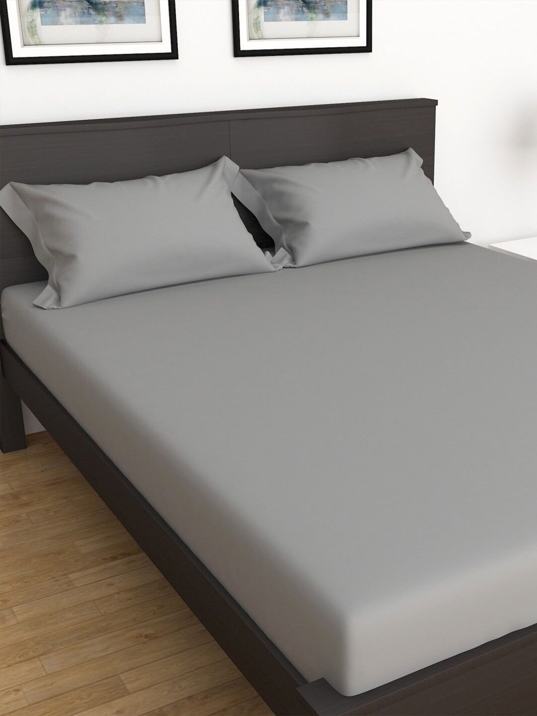 

Home Centre 154 TC Marshmallow Solid Set of 3-Piece Double Bedsheet, Grey