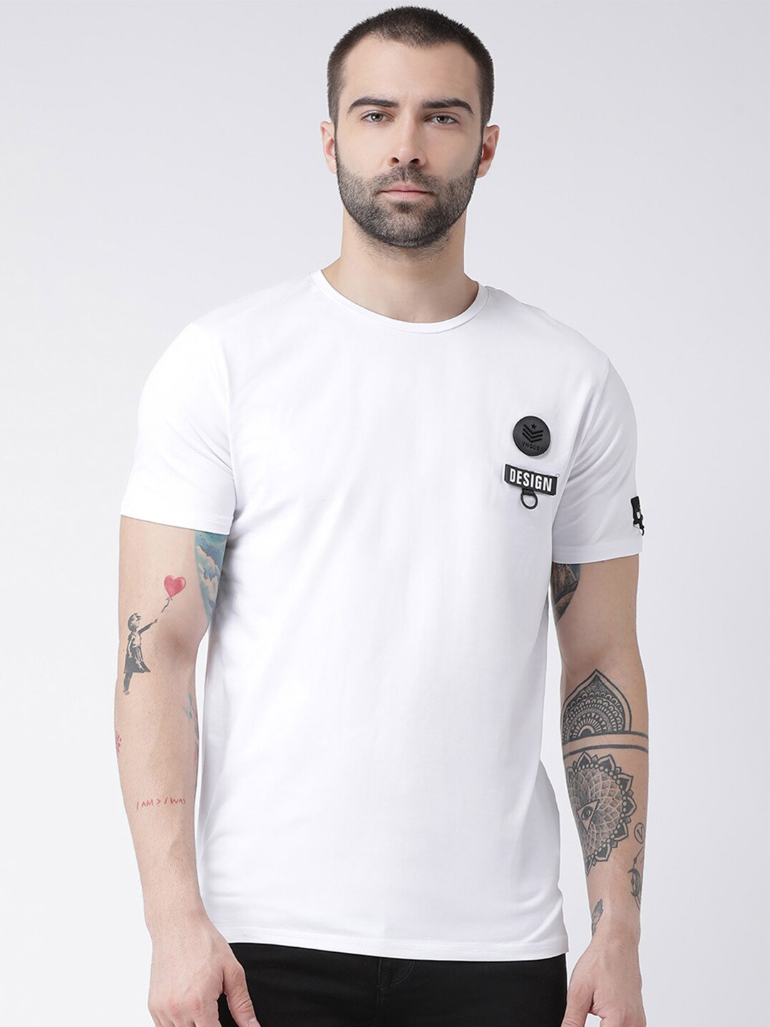 

Rex Straut Jeans Men White Applique Slim Fit T-shirt