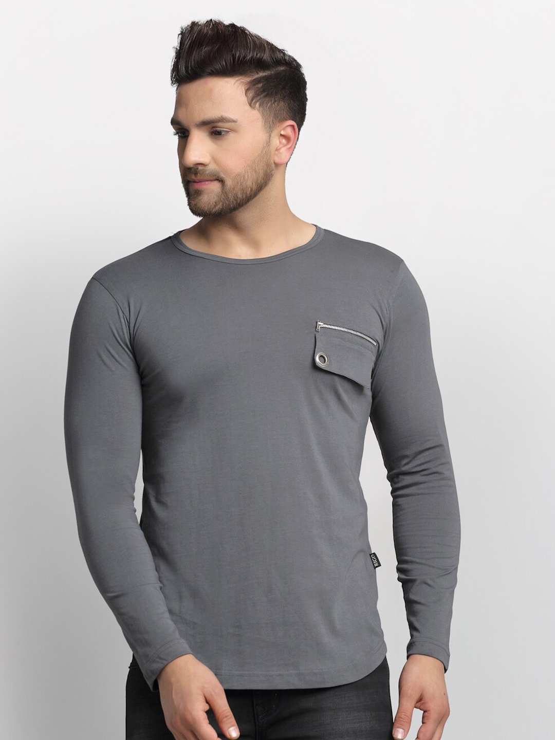 

Rigo Men Grey Cotton Casual T-shirt