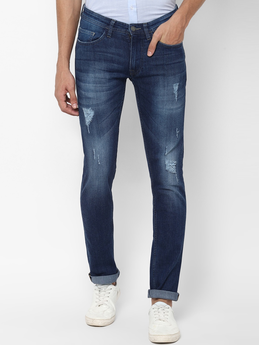 

Allen Solly Men Blue Skinny Fit Mildly Distressed Light Fade Stretchable Jeans