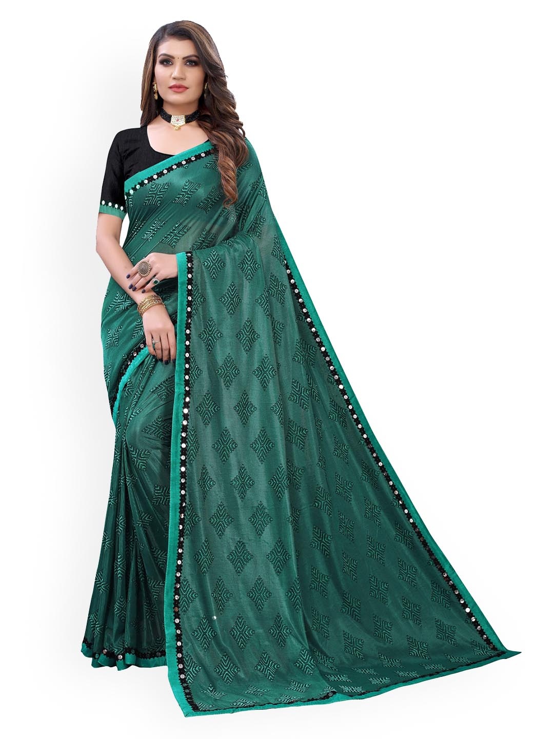 

KALINI Green Ethnic Motifs Silk Blend Saree