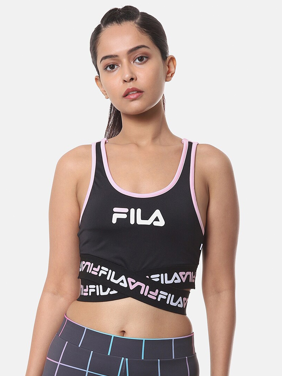 

FILA Black & White Typography Cotton Workout Bra Full Coverage 12009450