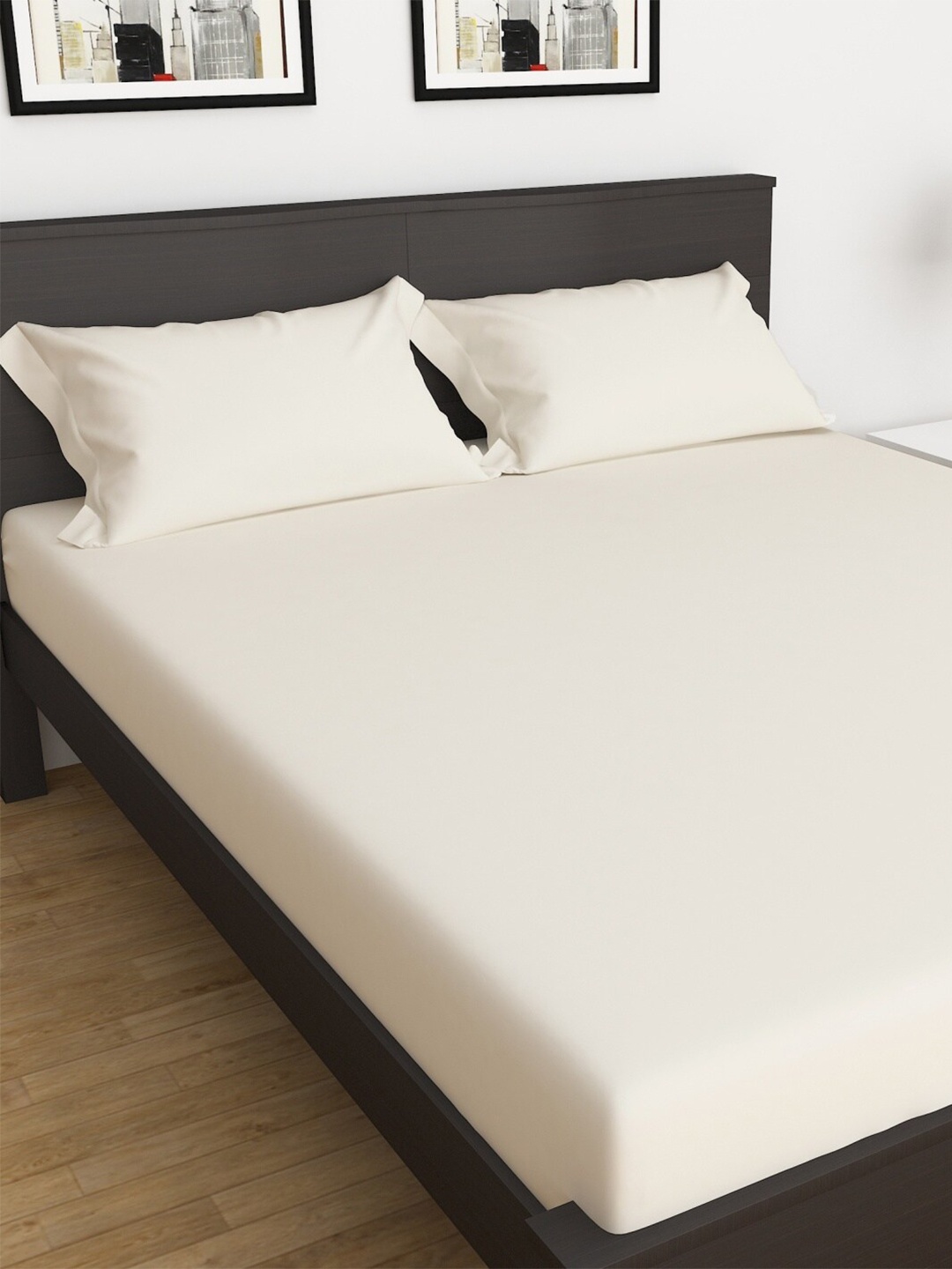 

Home Centre Marshmallow Solid 3-Piece Double Bedsheet Set, Off white