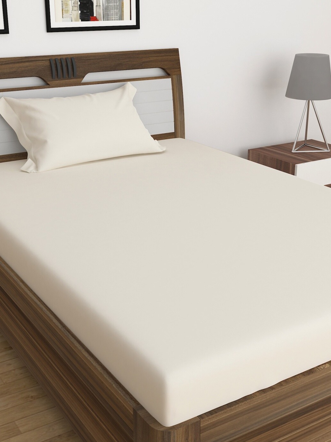 Home Centre Beige 150 TC Single Bedsheet with 1 Pillow Covers