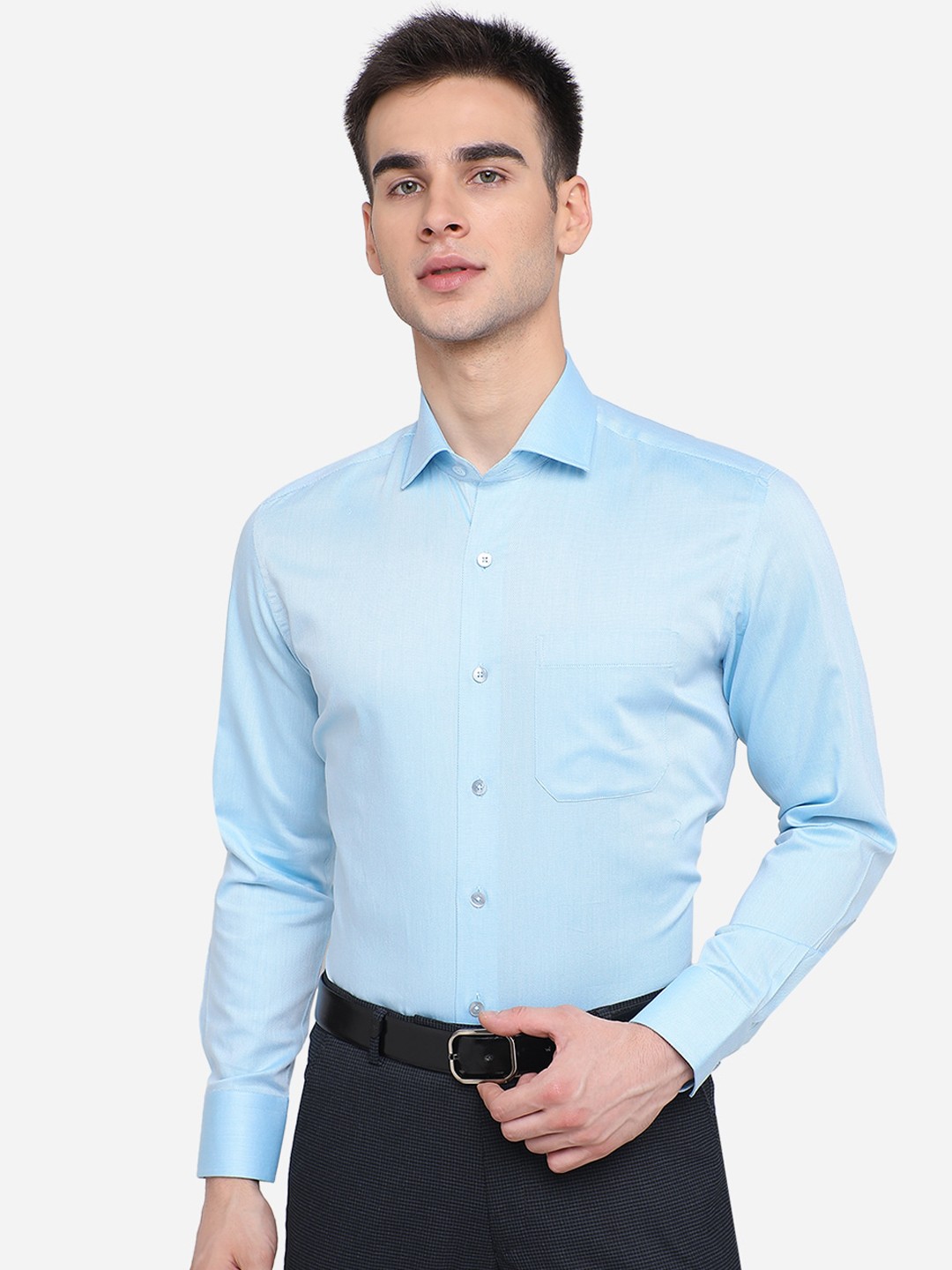 

METAL Men Blue Slim Fit Casual Cotton Dobby Shirt