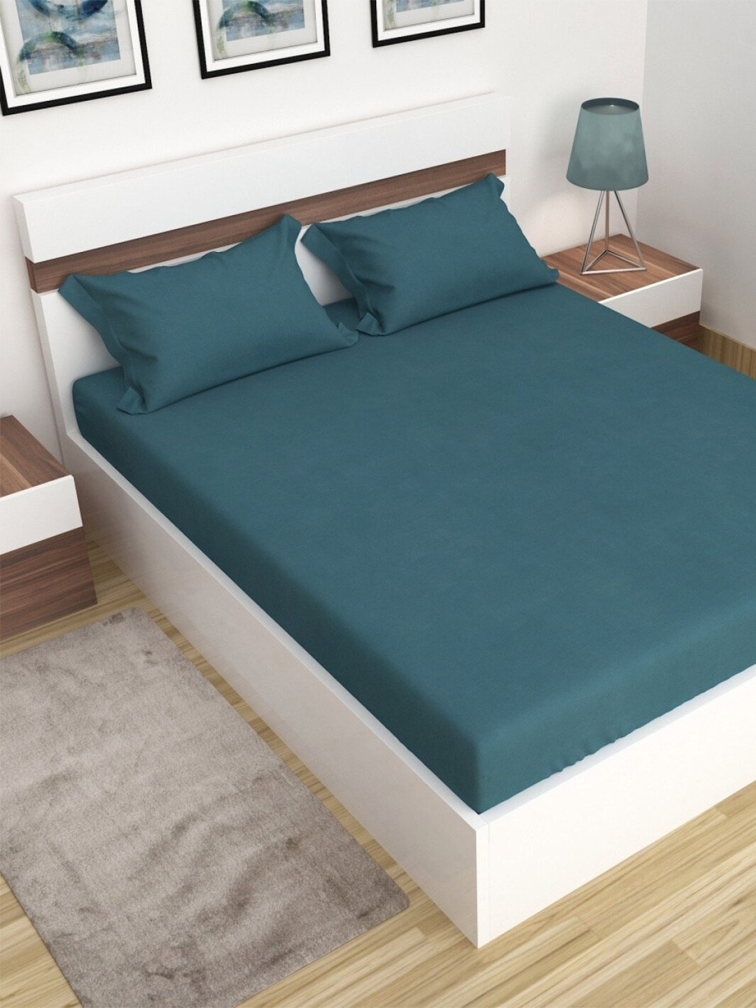 

Home Centre Sapphire Blue Cotton King Double Bedsheet with 2 Pillow Covers, Assorted