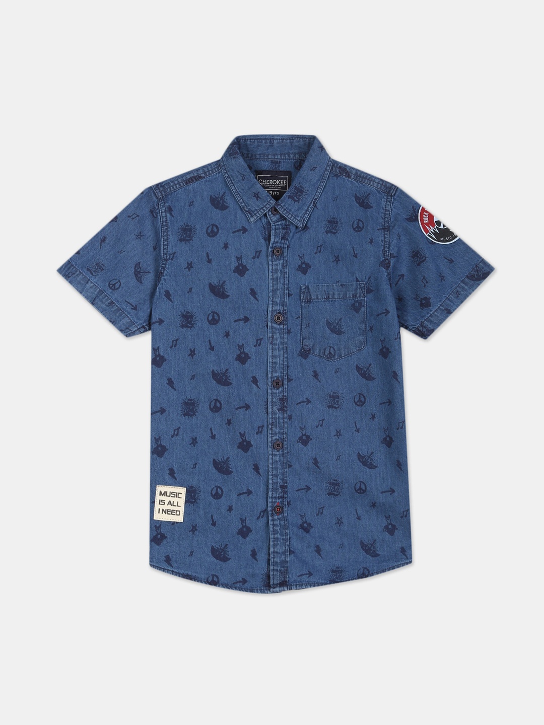 

Cherokee Boys Blue Printed Denim Shirt