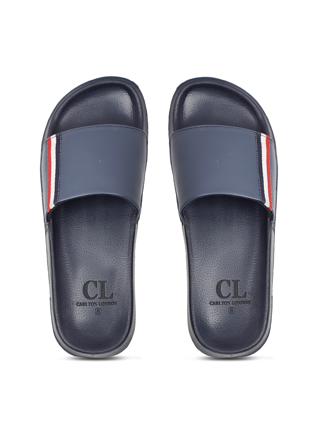 

Carlton London Men Navy Blue & Red Striped Sliders