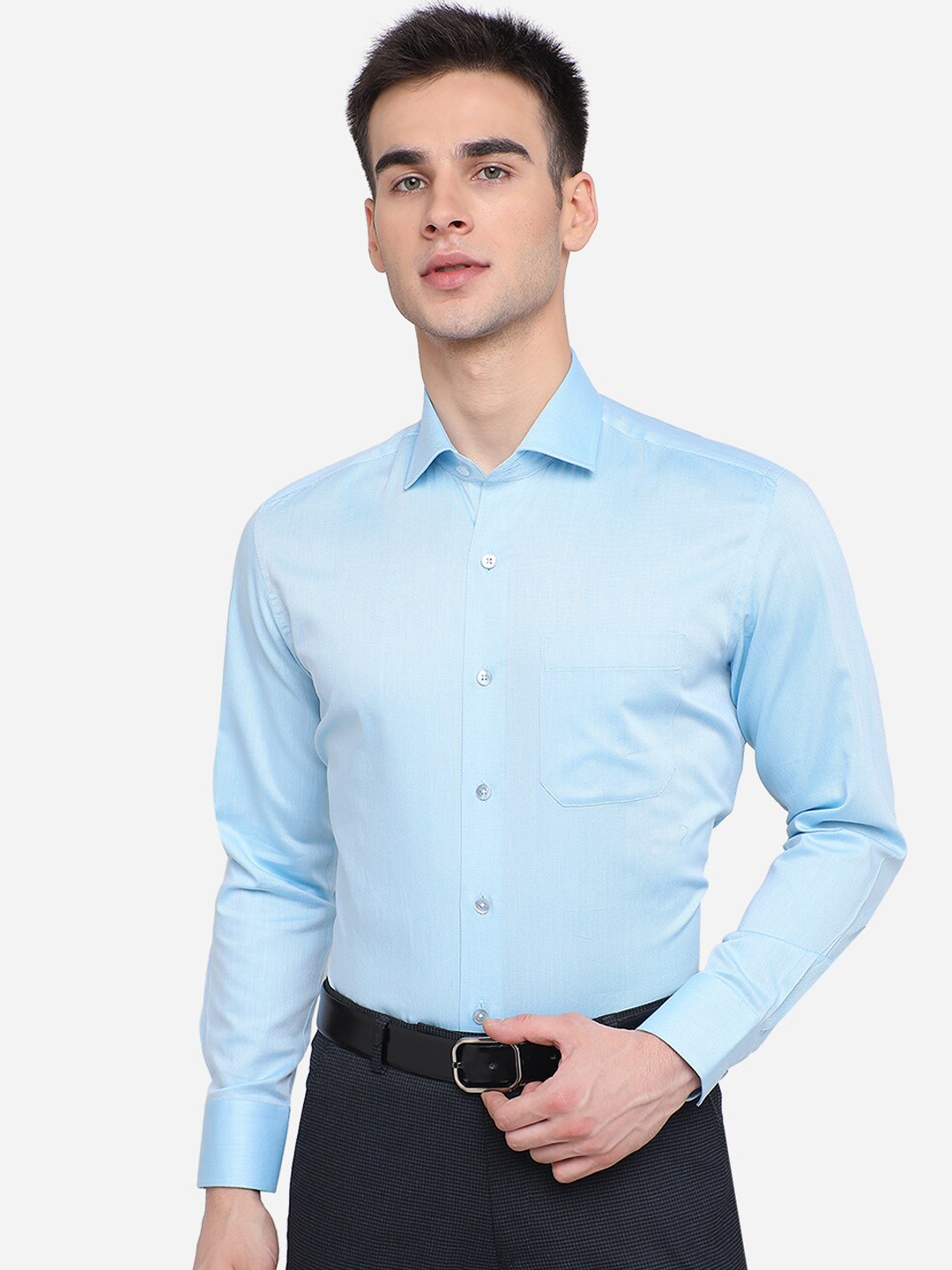 

METAL Men Blue Slim Fit Casual Cotton Dobby Shirt