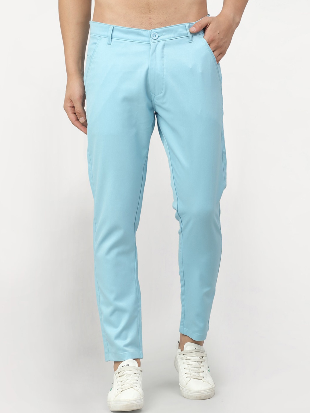

JAINISH Men Turquoise Blue Tapered Fit Chinos Trousers