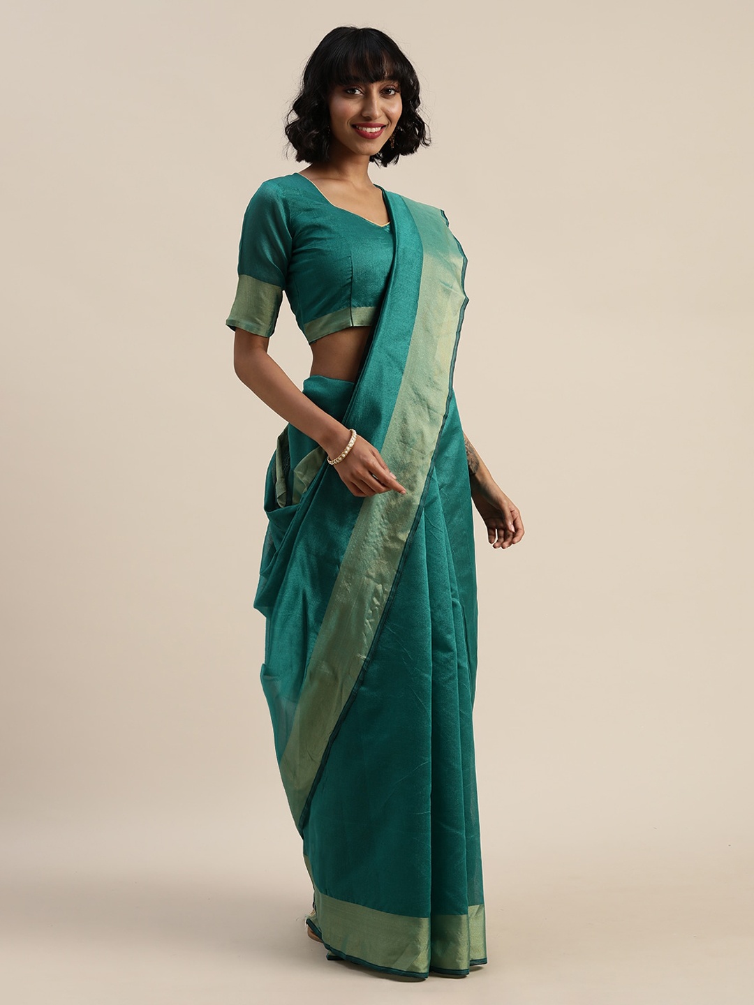 Florence Sea Green Woven Design Silk Cotton Saree