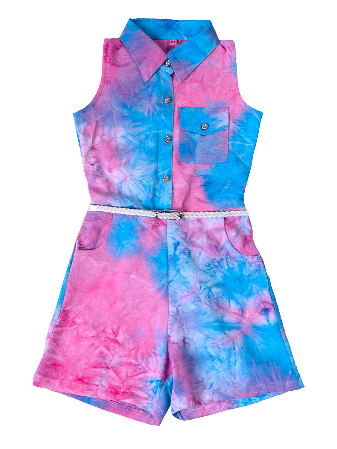 

Hunny Bunny Girls Turquoise Blue & Pink Printed Jumpsuit
