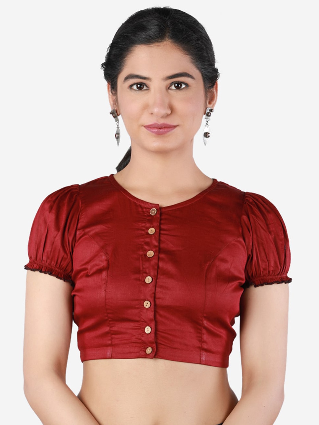 Llajja Women Maroon Solid Pure Cotton Saree Blouse