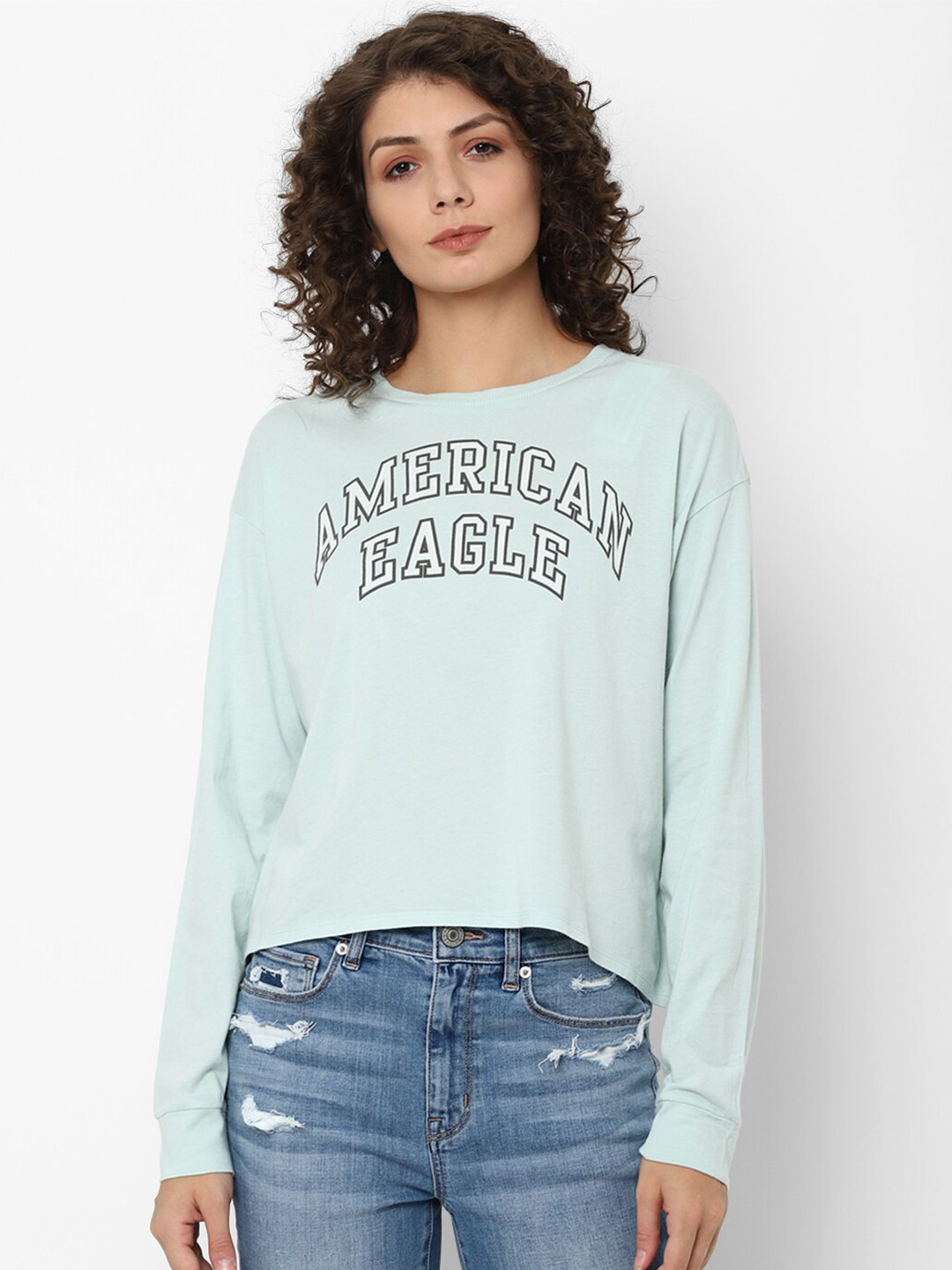 

AMERICAN EAGLE OUTFITTERS Women Green Typography Cotton T-shirt