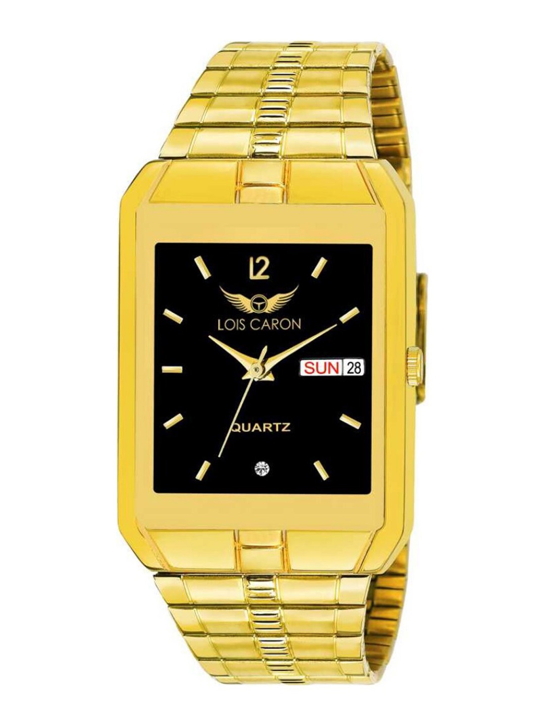 

LOIS CARON Men Black Dial & Gold Toned Stainless Steel Bracelet Style Straps Analogue Watch