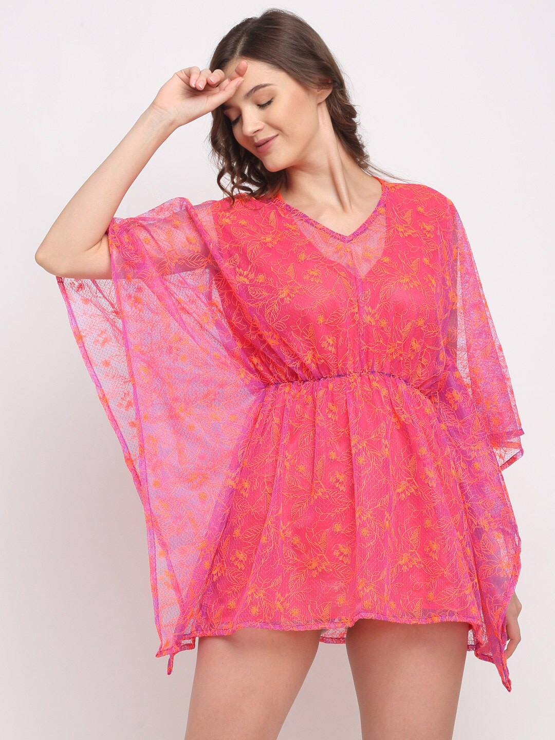 

EROTISSCH Women Pink Embroidered Kaftan Nightdress