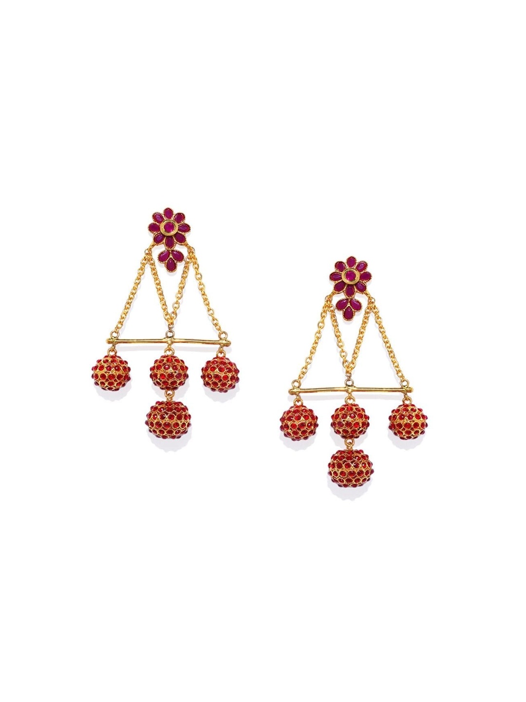 

AccessHer Gold & Red Geometric Drop Earrings