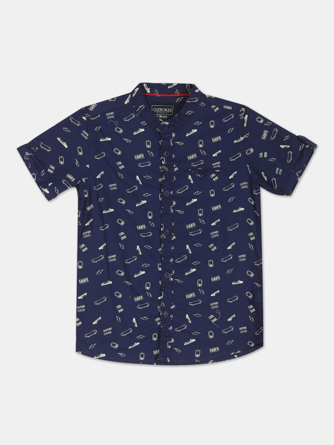 

Cherokee Boys Navy Blue Printed Casual Shirt