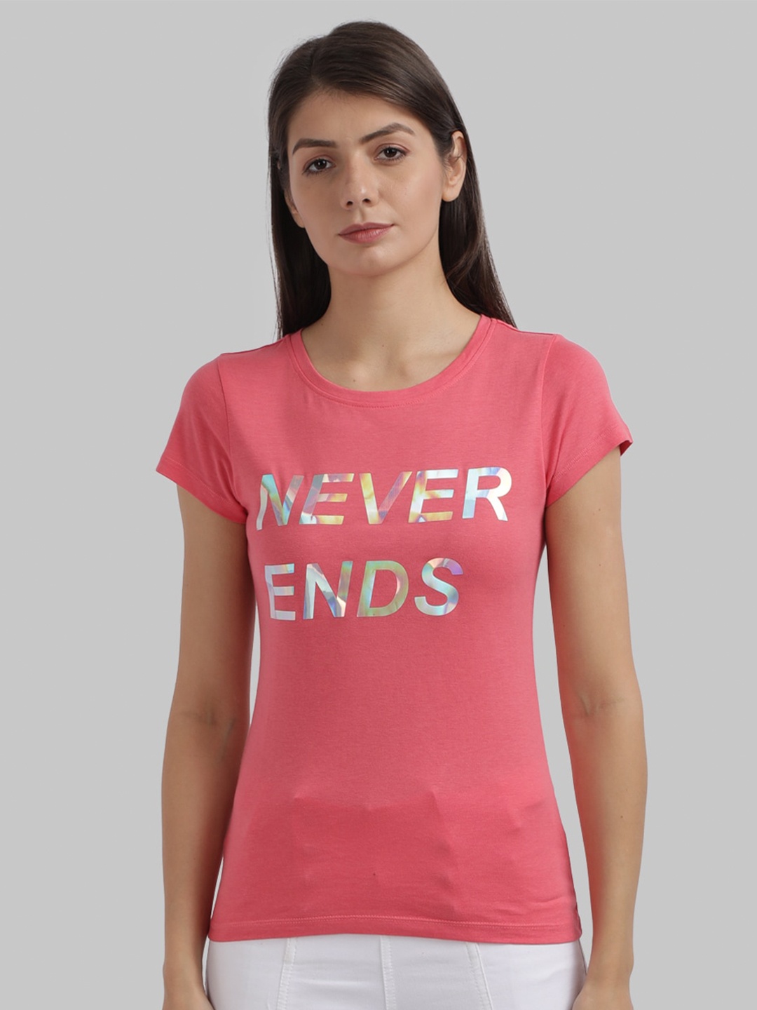 

Parx Women Pink Typography Printed Extended Sleeves T-shirt