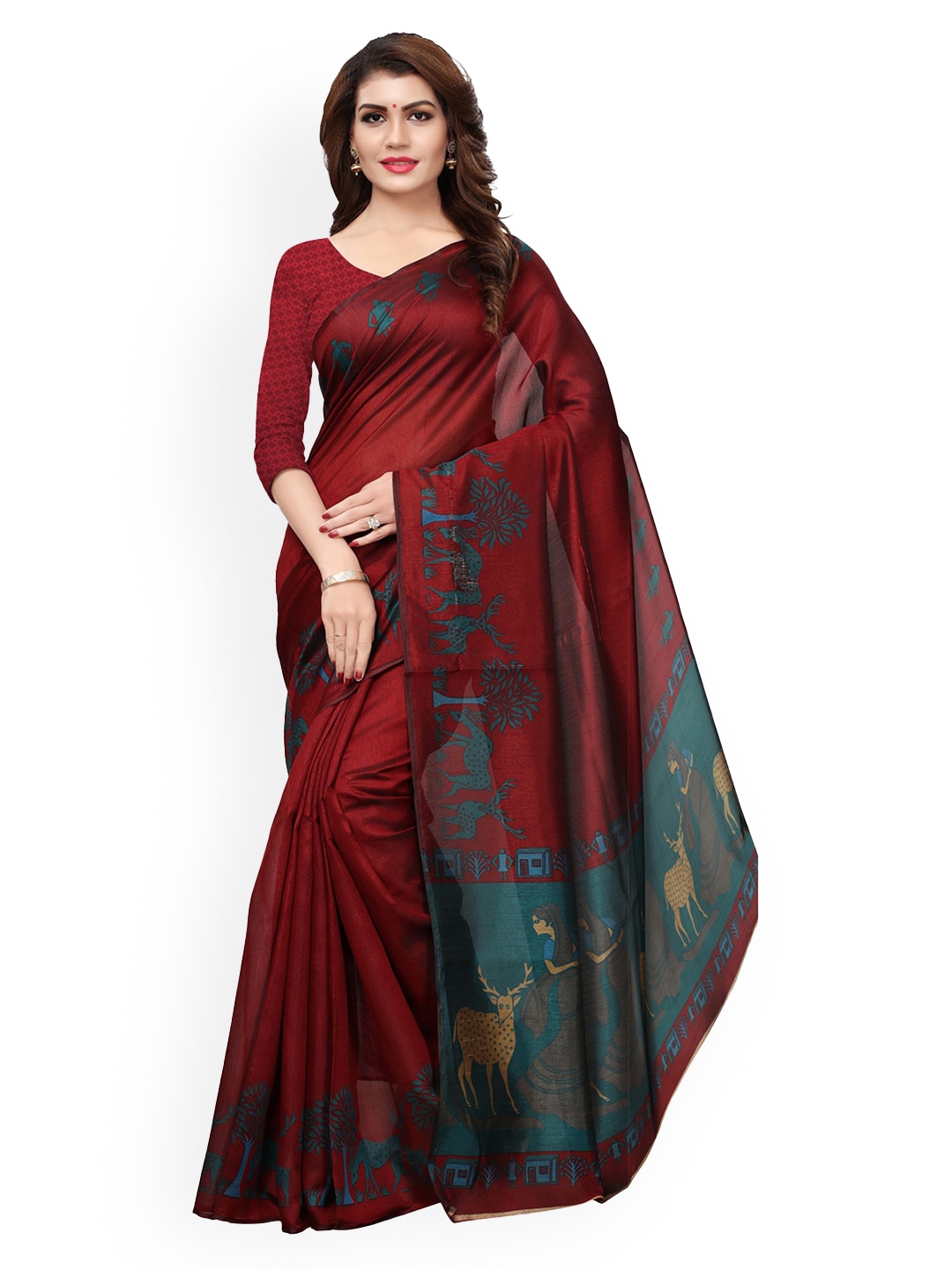 

KALINI Red Kashmiri Silk Saree