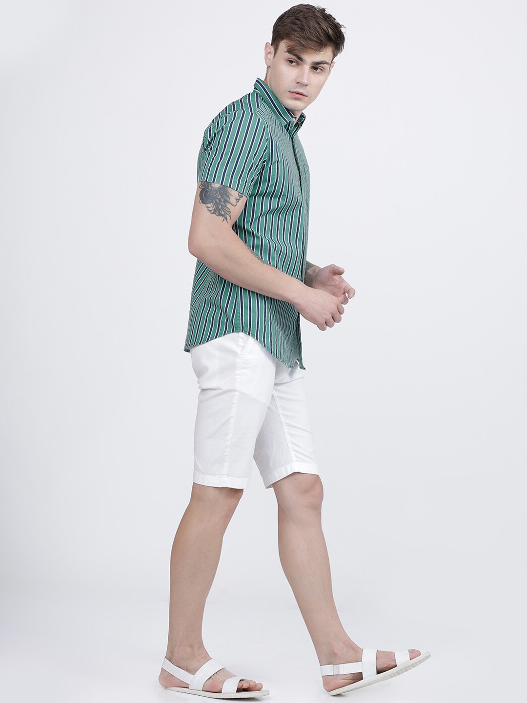 

HIGHLANDER Men Teal Slim Fit Striped Casual Shirt
