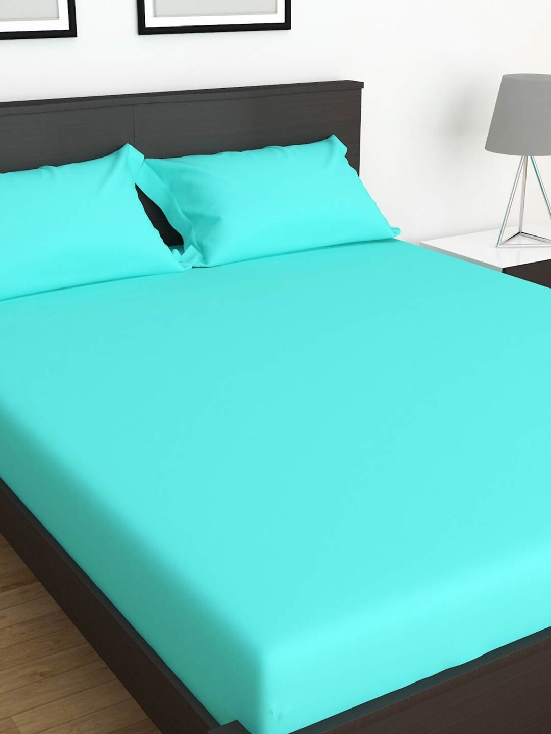 

Home Centre 154 TC Set of 3- Piece Colour Connect Solid Double Bedsheet, Turquoise blue