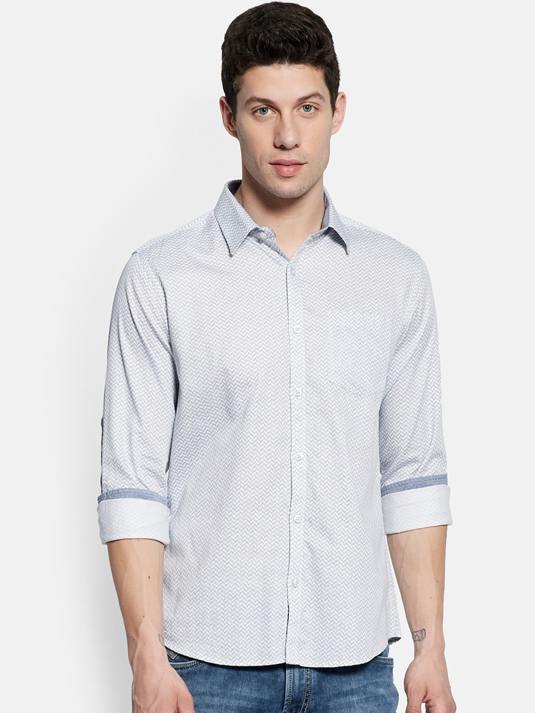

METTLE Men Blue Printed Casual Shirt