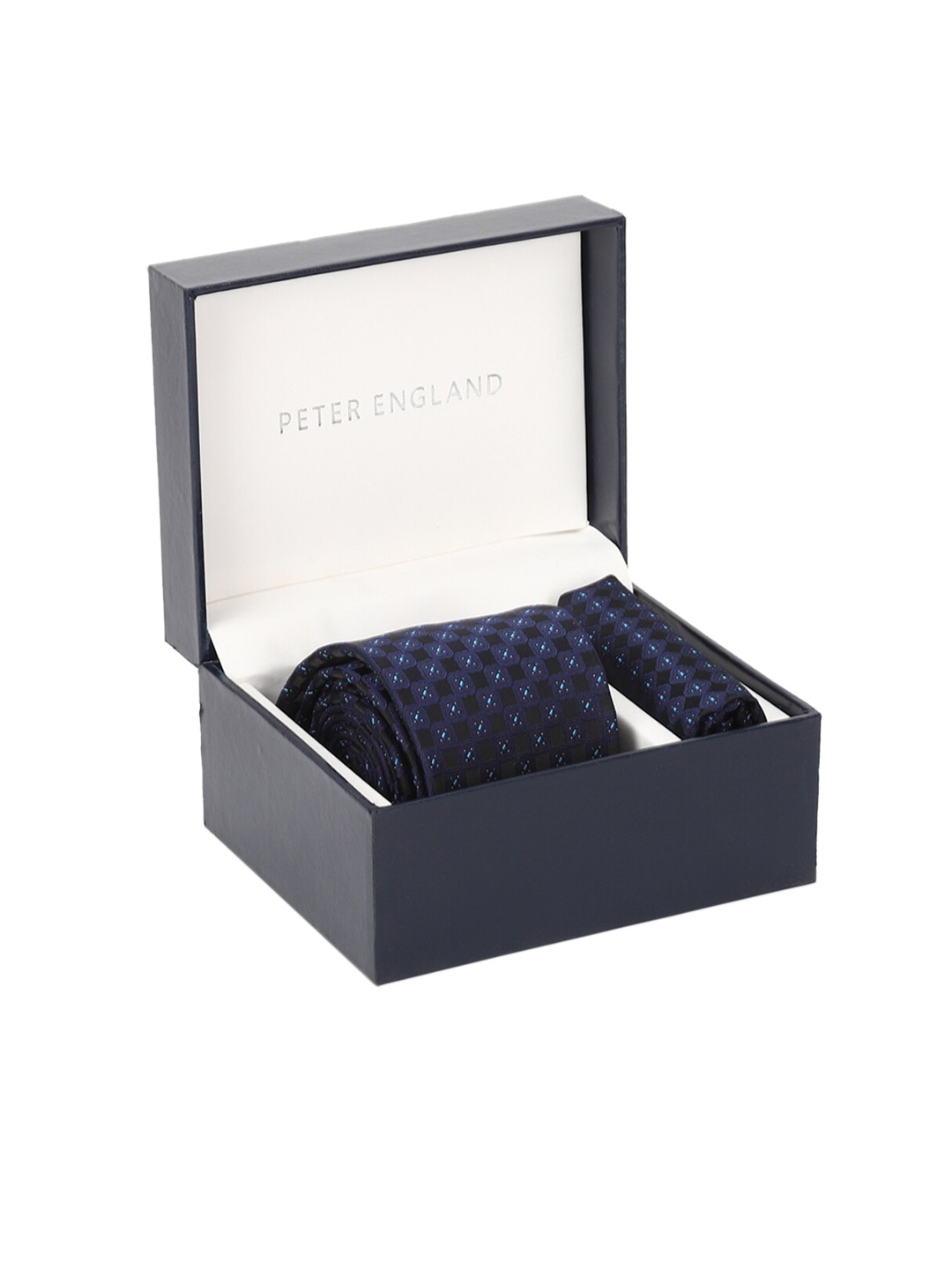 

Peter England Men Navy Blue & White Woven-Design Accessory Gift Set