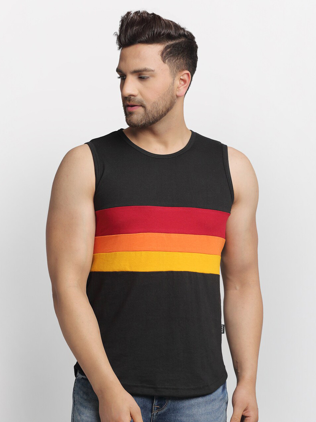 

Rigo Men Colourblocked Cotton Innerwear Vests, Black