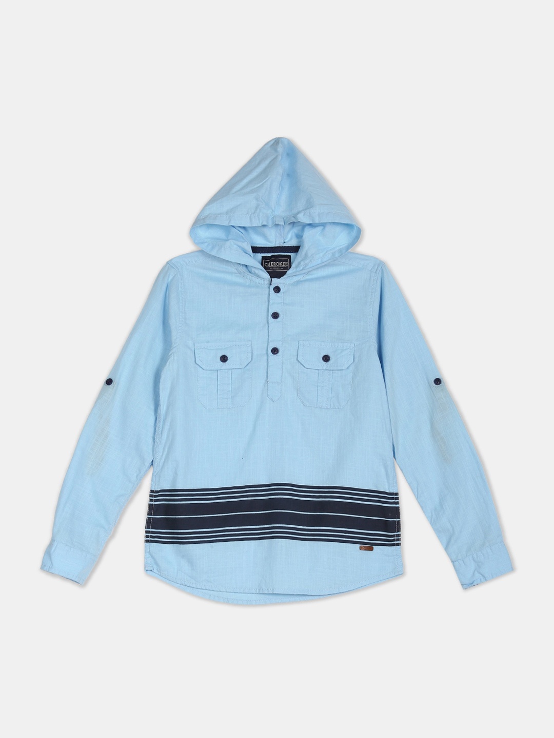 

Cherokee Boys Blue Horizontal Stripes Casual Cotton Shirt