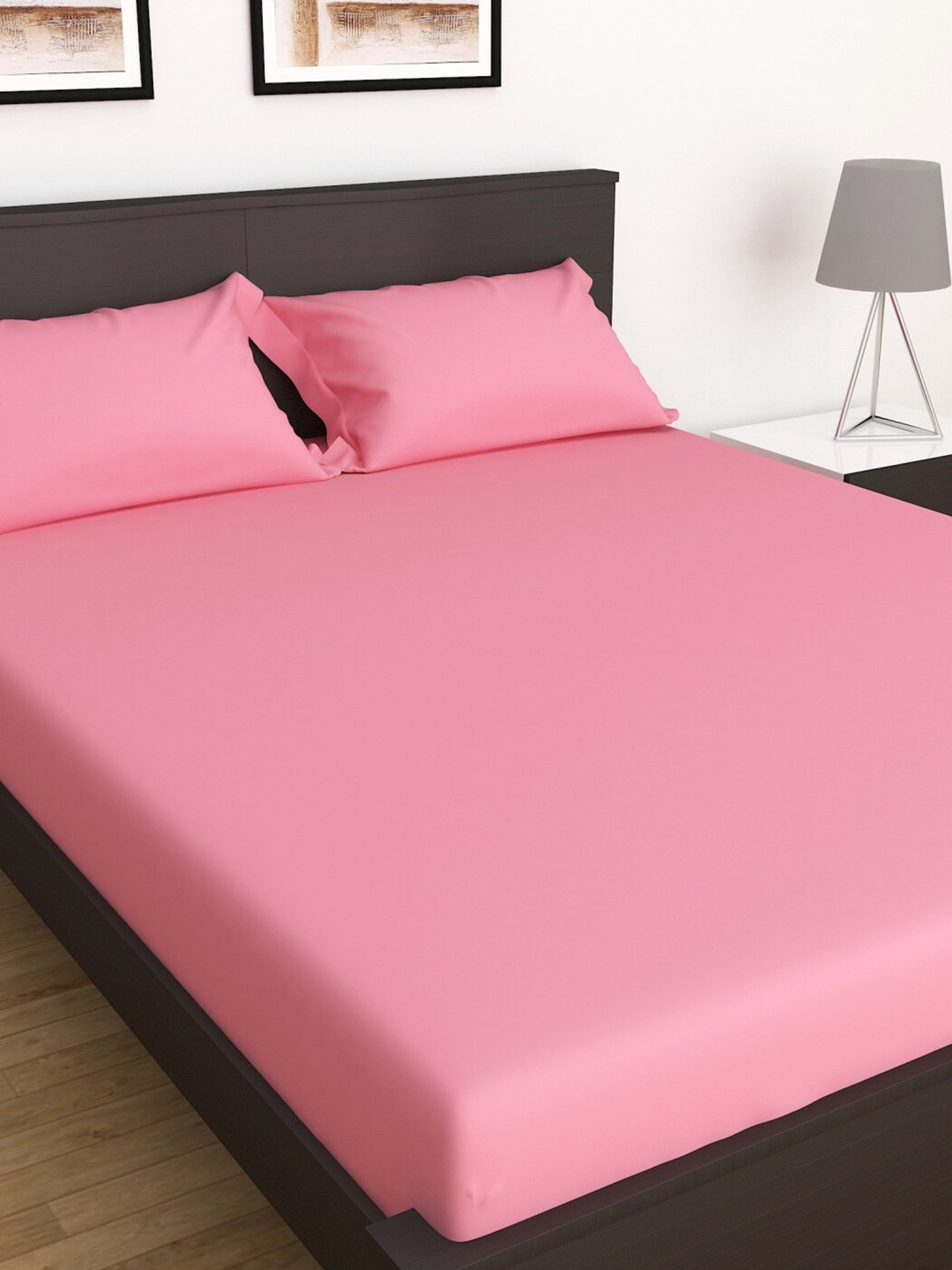 

Home Centre Colour Connect Solid Cotton Double Bedsheet with 2 Pillow Covers, Pink