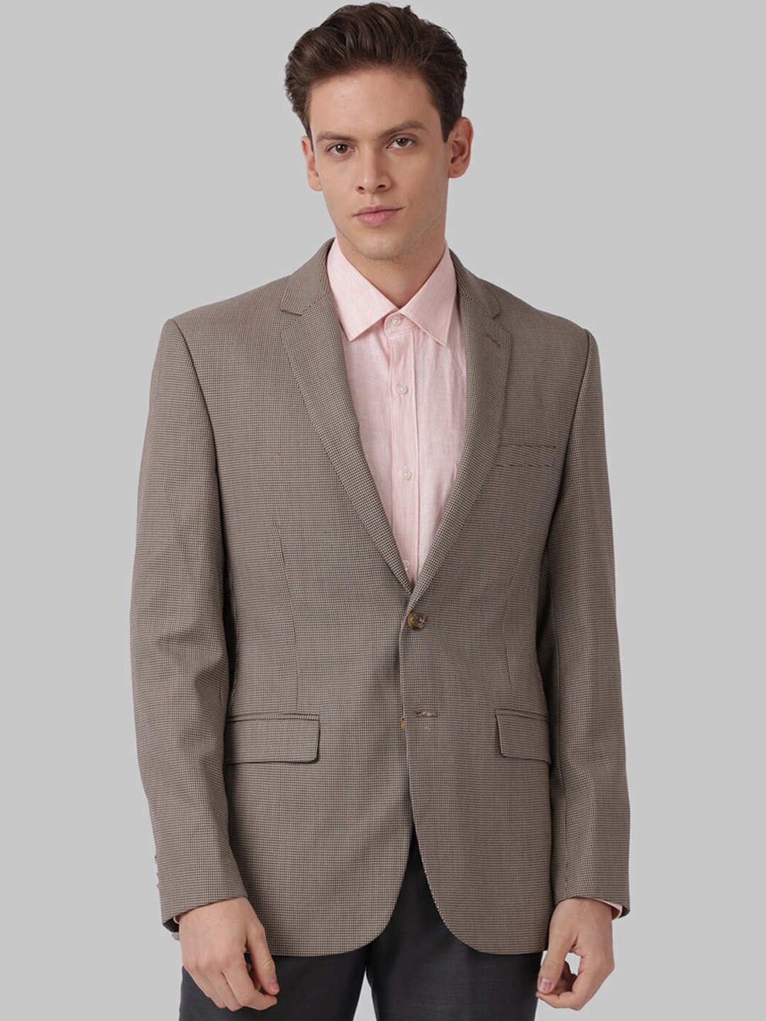 

Park Avenue Men Beige & Brown Self-Design Single-Breasted Formal Blazer
