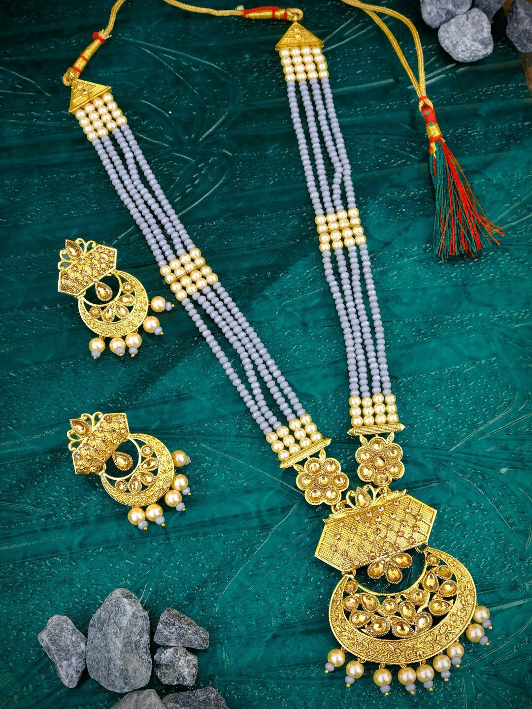 

Crunchy Fashion Gold-Plated Grey Antique Jewellery Set