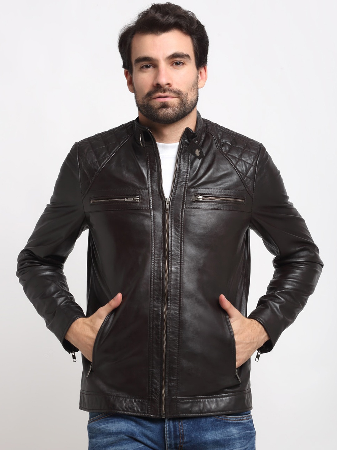 Teakwood Leathers Men Brown Leather Lightweight Biker Jacket
