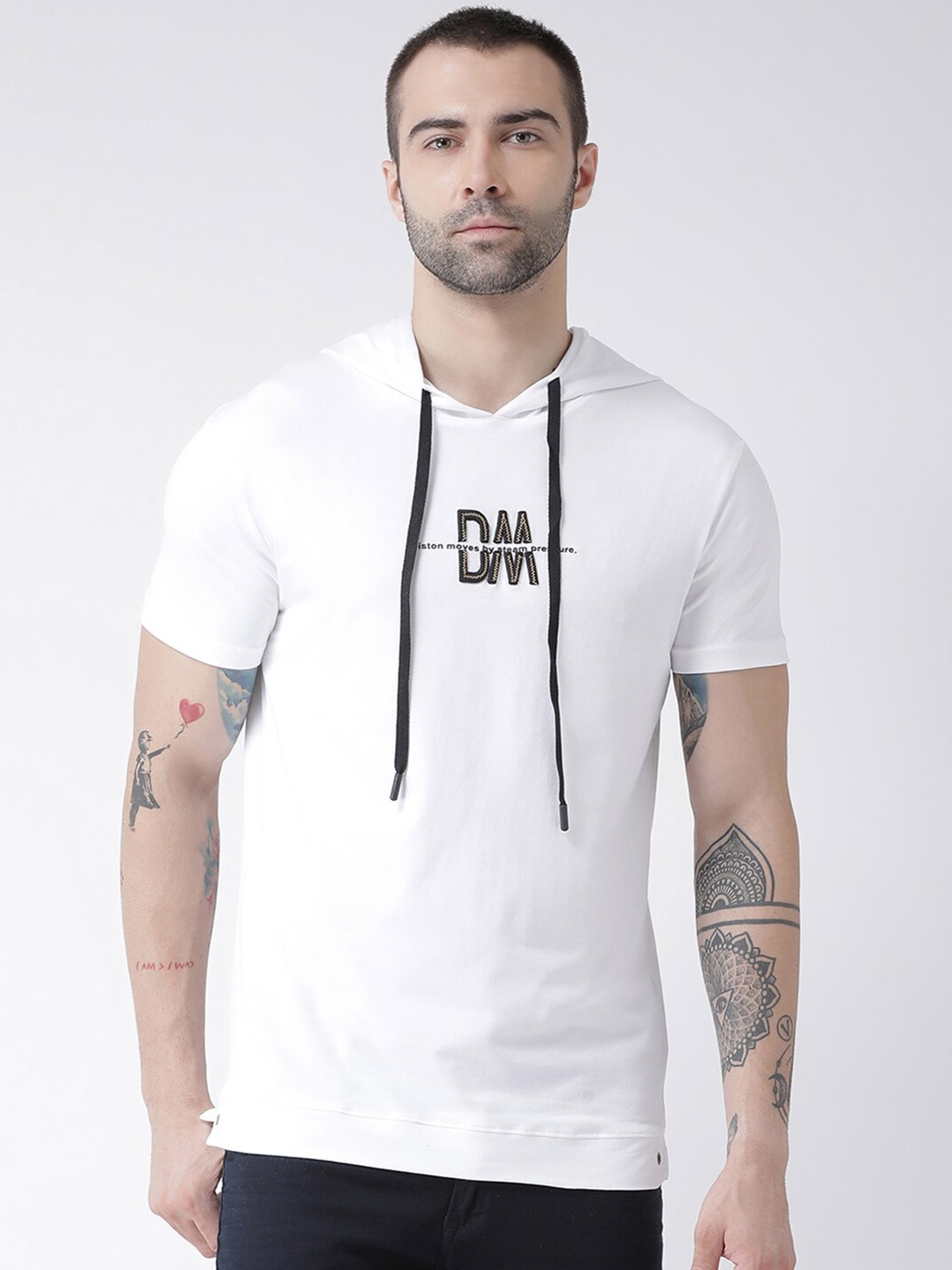 

Rex Straut Jeans Men White Typography Applique Slim Fit T-shirt