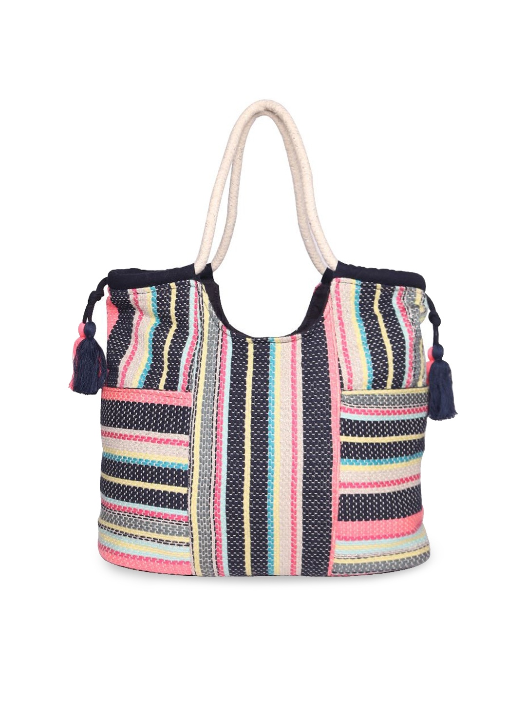 

ASTRID Multi Striped Shopper Tote Bag with Tasselled