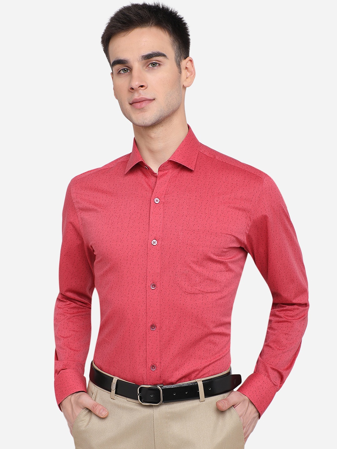 

METAL Men Red Slim Fit Printed Casual Shirt