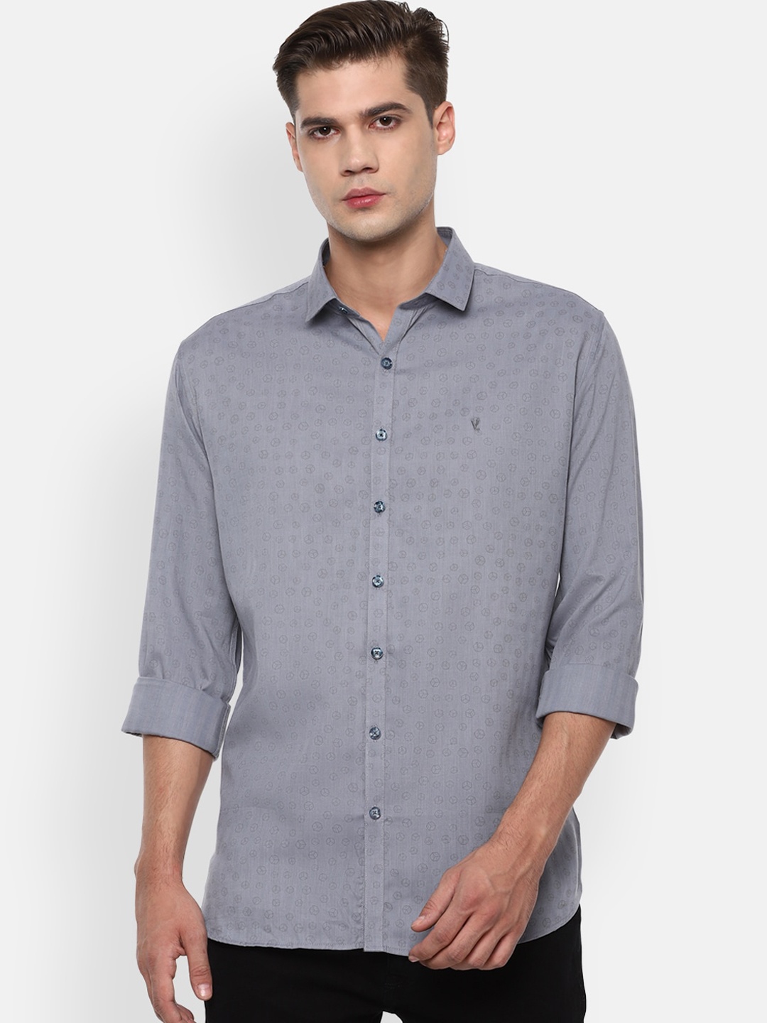 

V Dot Men Grey Slim Fit Printed Casual Shirt