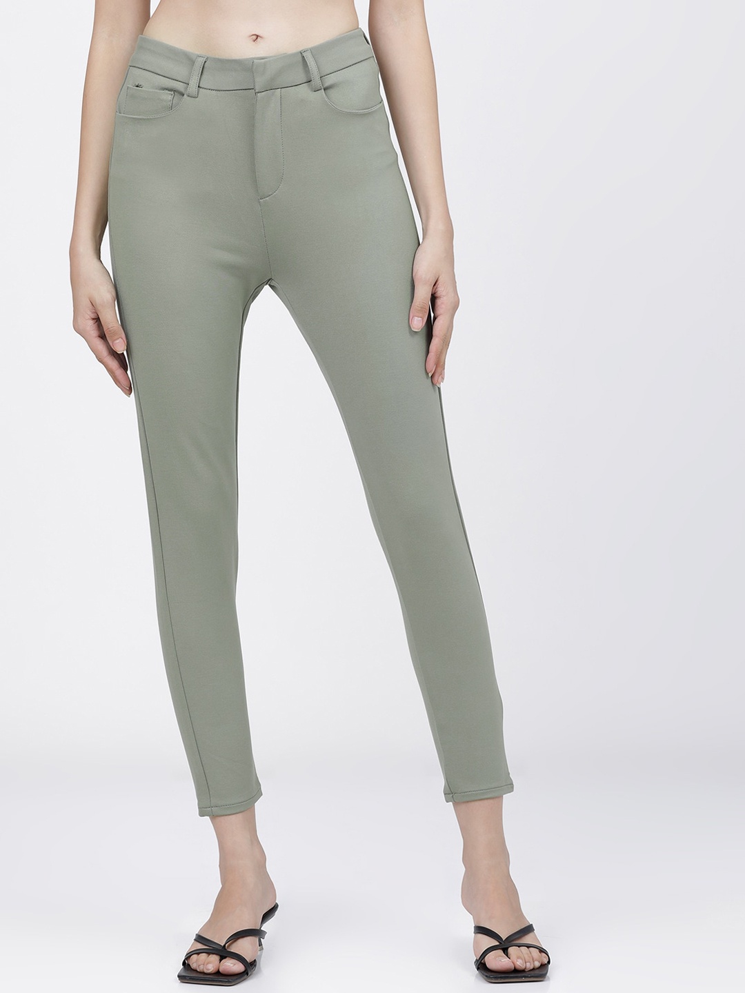 Tokyo Talkies Women Green Slim Fit Regular Trousers