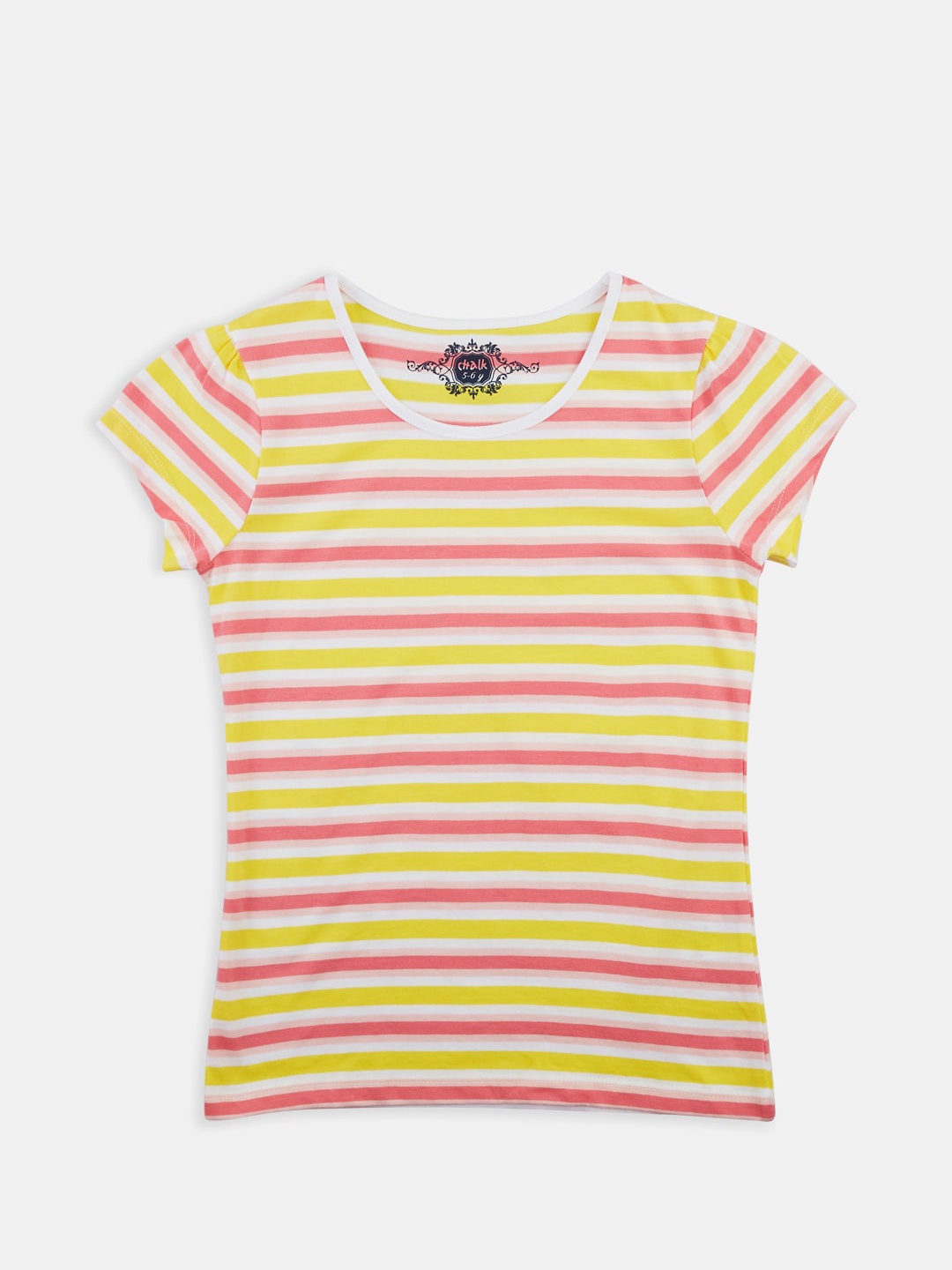 

CHALK by Pantaloons Girls Yellow Pink Striped Cotton Pure Cotton T-shirt