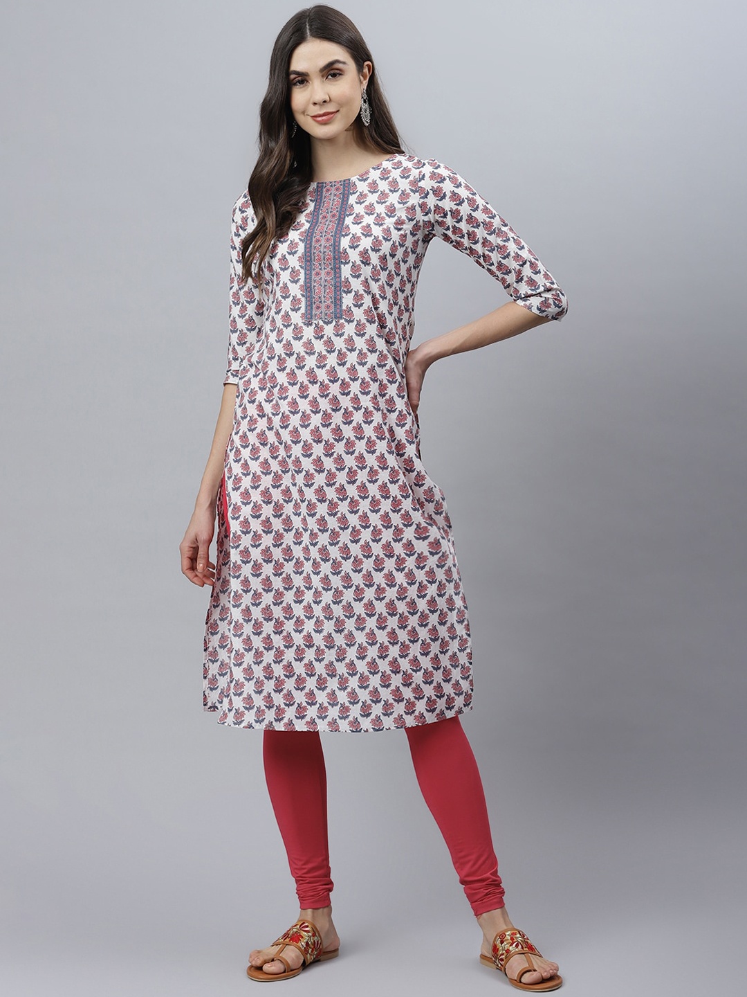 

Stylum Women White & Pink Ethnic Motifs Printed Kurta