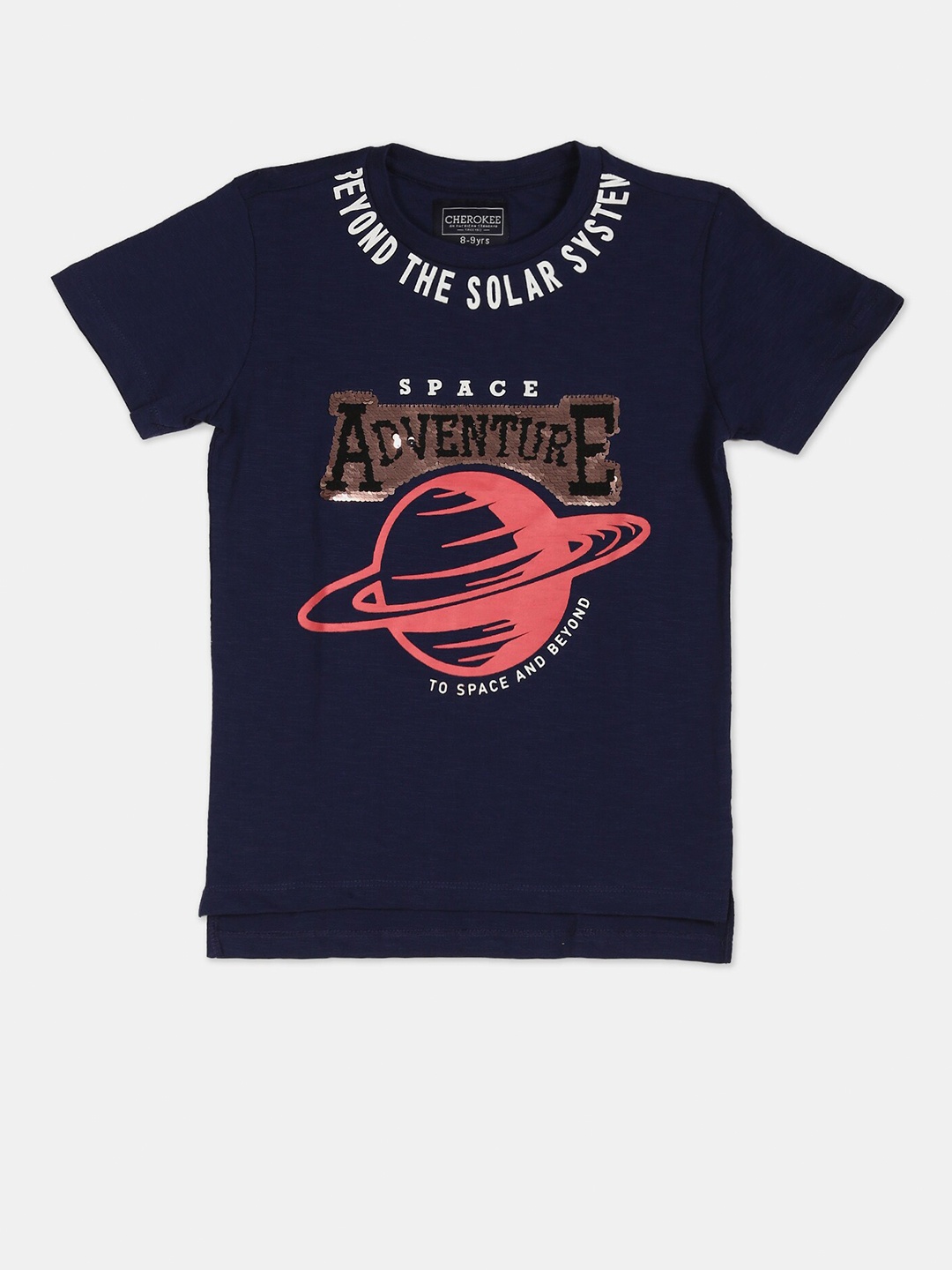 

Cherokee Boys Navy Blue & Red Typography Printed T-shirt