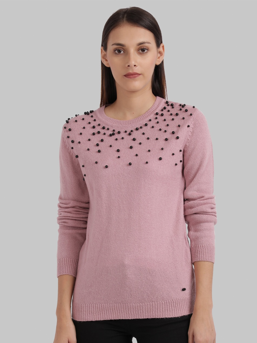 

Parx Women Pink & Black Embellished Pullover