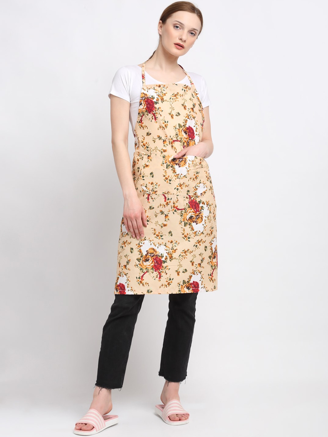

KLOTTHE Unisex Beige & Red Printed 210TC Cotton Aprons
