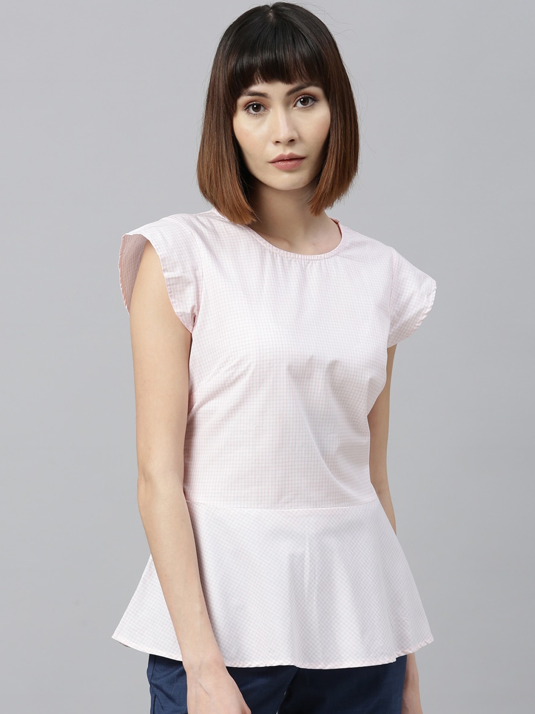 

Park Avenue Woman Pink Checked Peplum Top